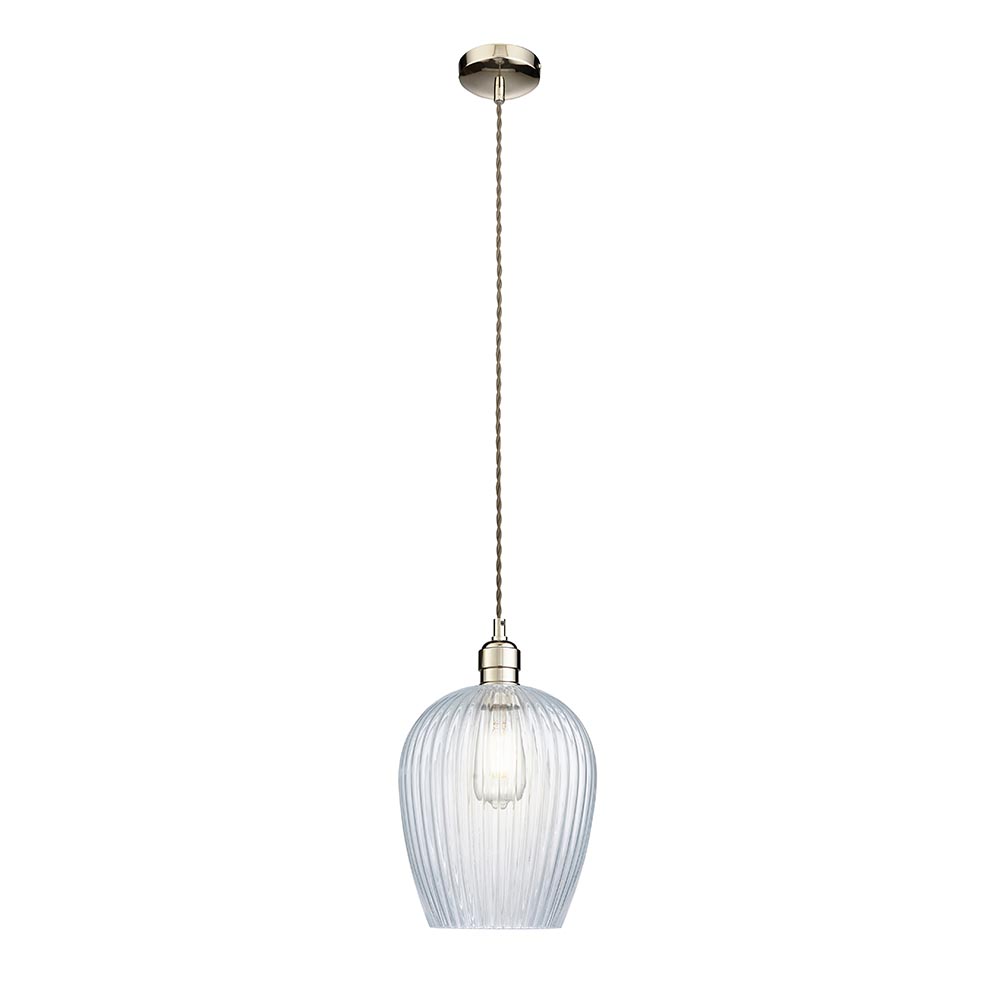 Hixson Small Ribbed Glass Pendant Ceiling Light In Nickel