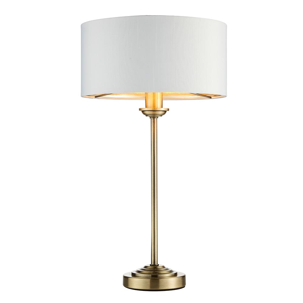 Hixson Vintage White Fabric Shade Table Lamp In Antique Brass