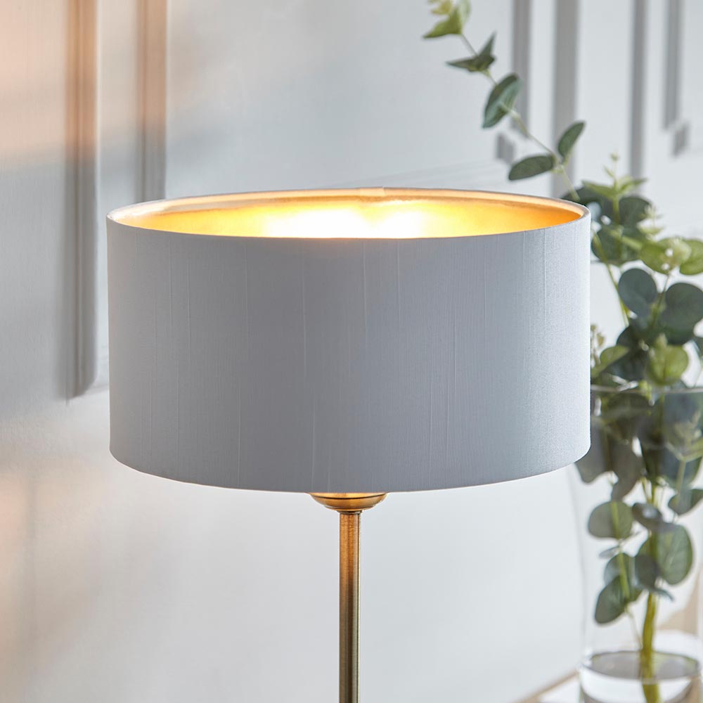 Hixson Vintage White Fabric Shade Table Lamp In Antique Brass