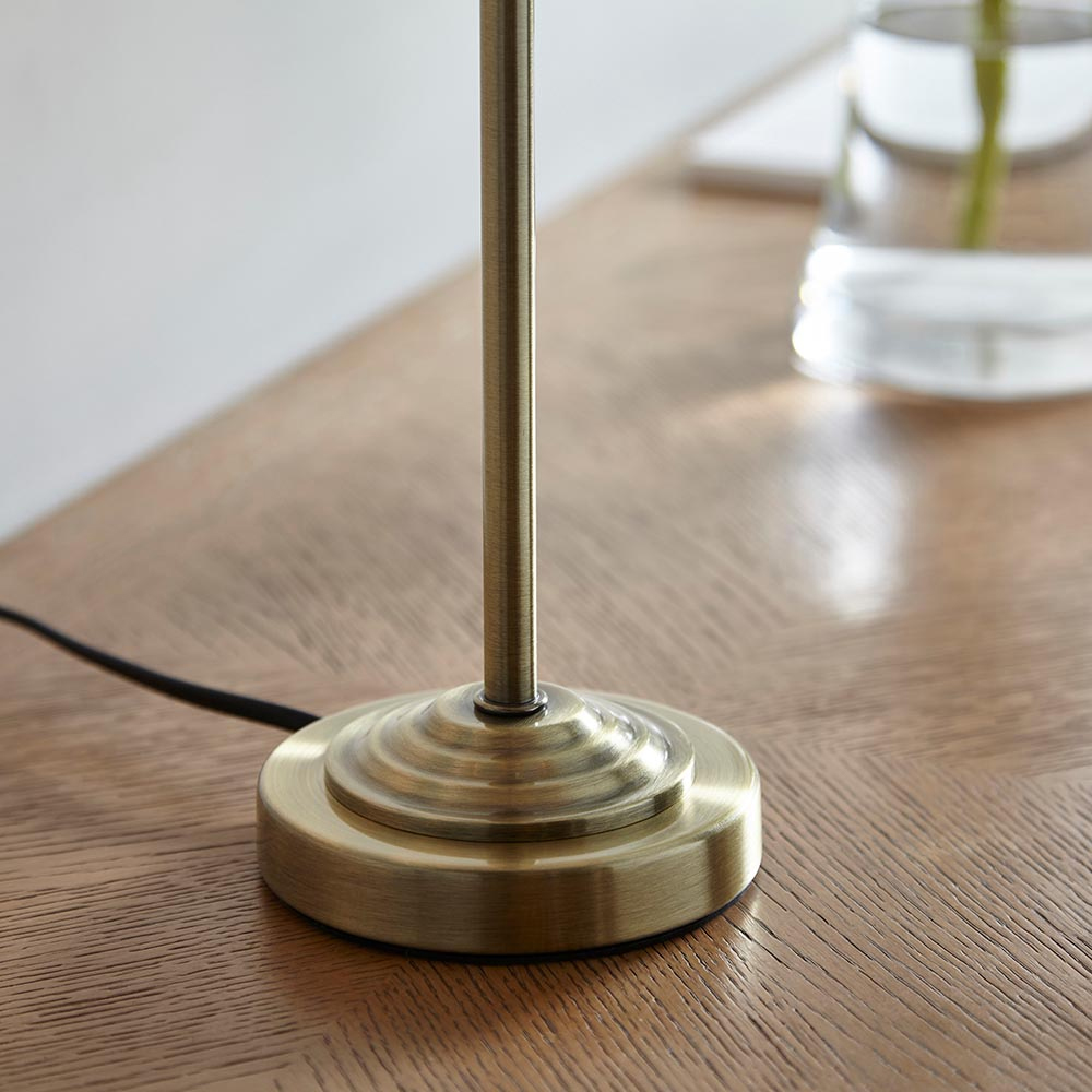 Hixson Vintage White Fabric Shade Table Lamp In Antique Brass