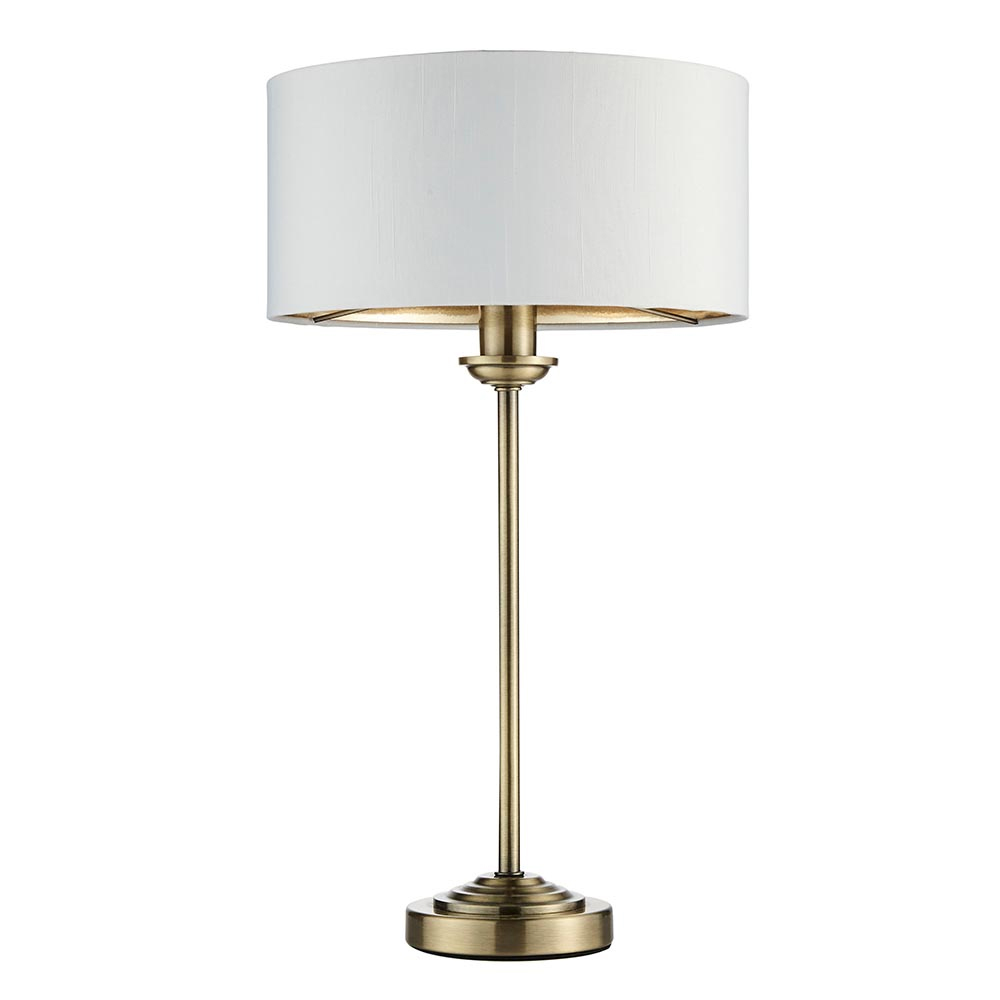 Hixson Vintage White Fabric Shade Table Lamp In Antique Brass