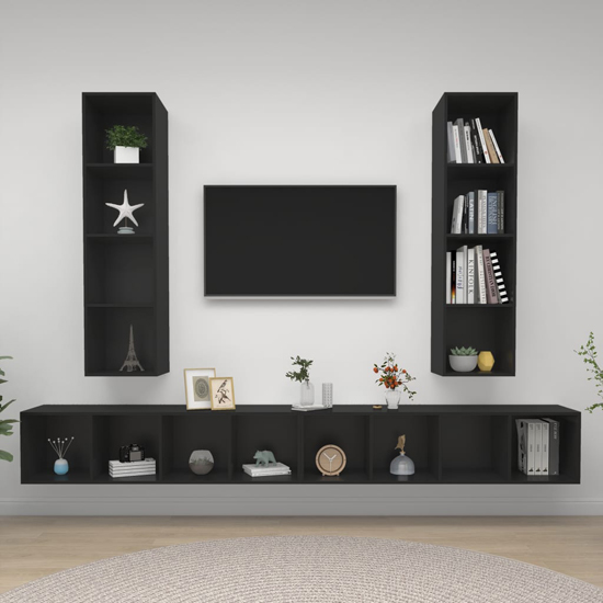 Read more about Hiyan wall hung wooden entertainment unit in black