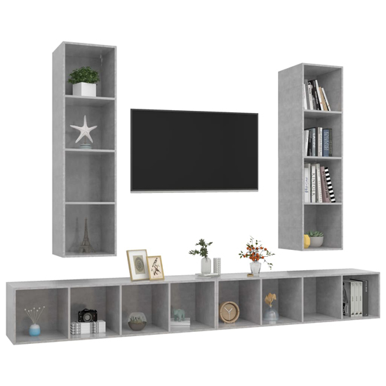 Hiyan Wall Hung Wooden Entertainment Unit In Concrete Effect