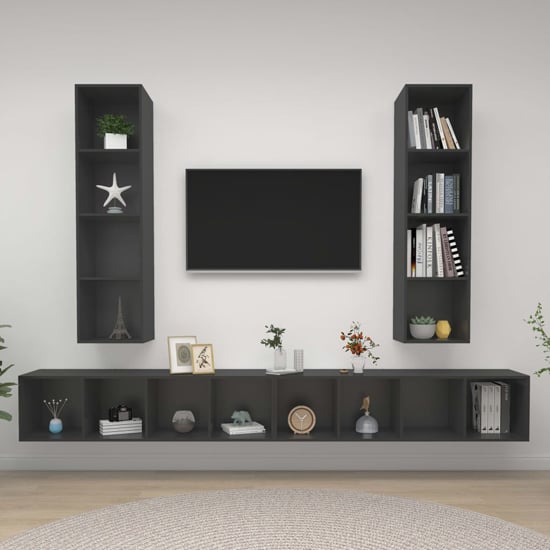 Photo of Hiyan wall hung wooden entertainment unit in grey