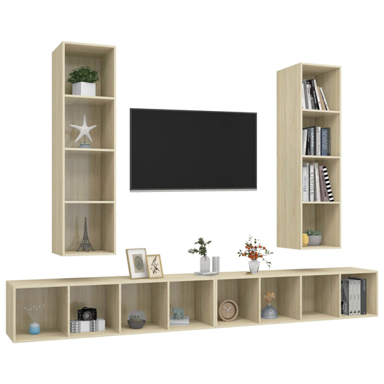 Hiyan Wall Hung Wooden Entertainment Unit In Sonoma Oak