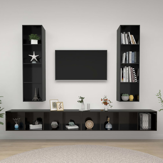 Photo of Hiyan wall hung high gloss entertainment unit in black