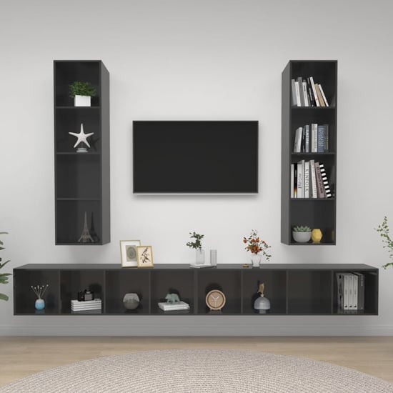 Hiyan Wall Hung High Gloss Entertainment Unit In Grey