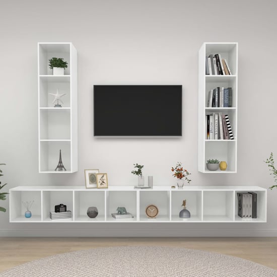 Product photograph of Hiyan Wall Hung High Gloss Entertainment Unit In White from Furniture in Fashion