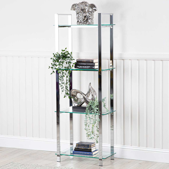 Hobart 3 Tier Glass Shelves Display Stand Tall In Chrome Frame