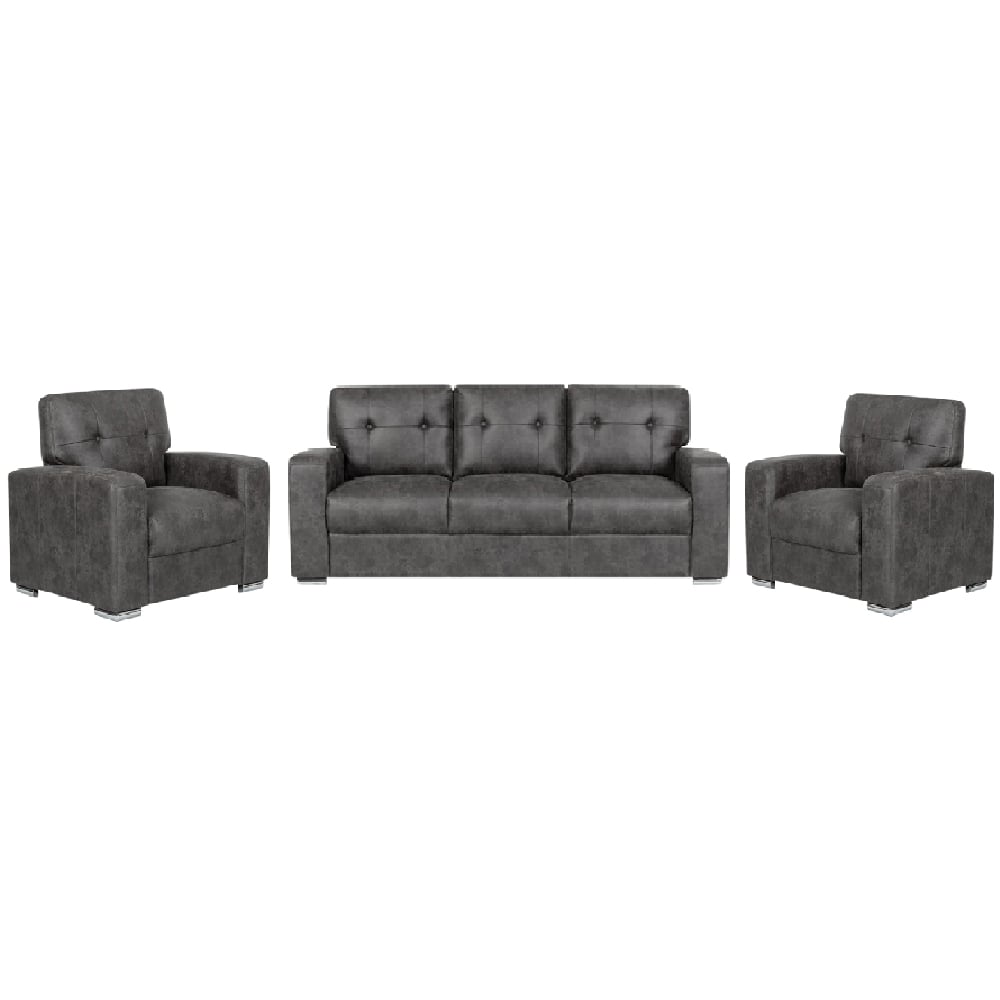 Hobart Fabric 3+1+1 Seater Sofa Set In Dark Grey