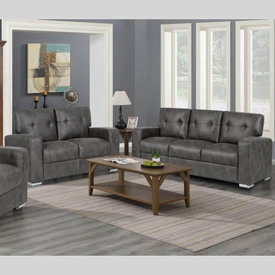 Product photograph of Hobart Fabric 3 2 Sofa Set In Dark Grey from Furniture in Fashion