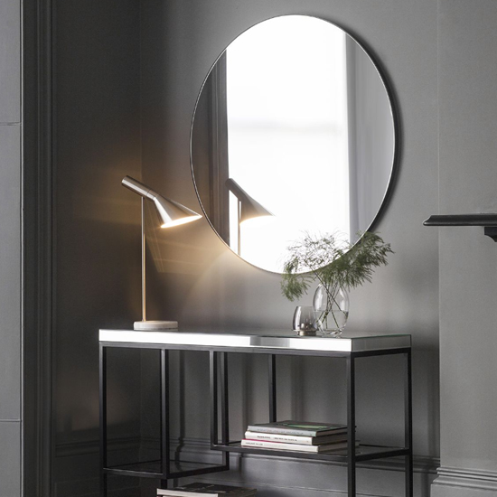 Hobart Round Portrait Bevelled Mirror In Black