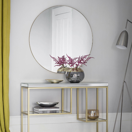 Hobart Round Portrait Bevelled Mirror In Champagne