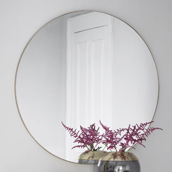 Product photograph of Hobart Round Portrait Bevelled Mirror In Champagne from Furniture in Fashion