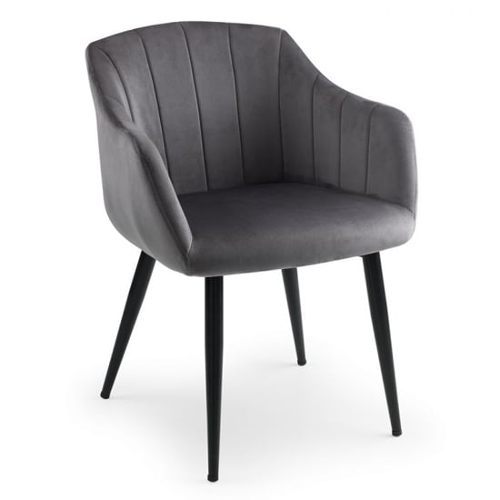 Hagar Scalloped Velvet Dining Chair In Grey