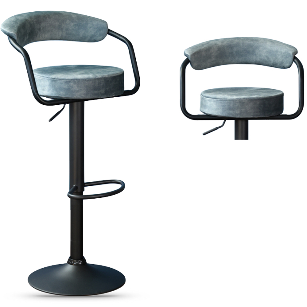 Hobart Stone Blue Fabric Bar Stools - Pair