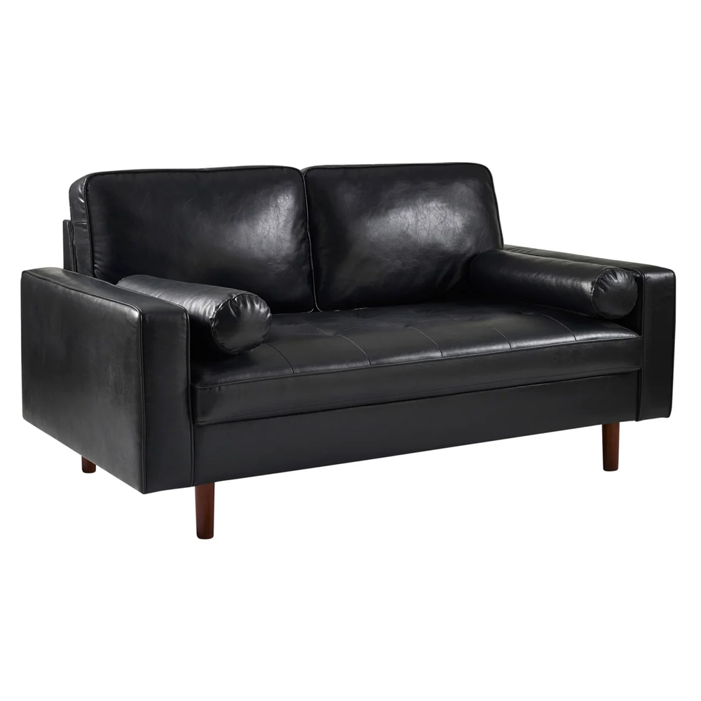 Hobbs Faux Leather 2+3 Seater Sofa With Bolsters - Black