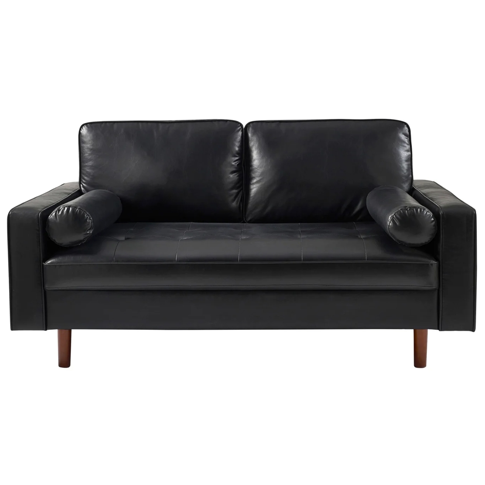 Hobbs Faux Leather 2+3 Seater Sofa With Bolsters - Black