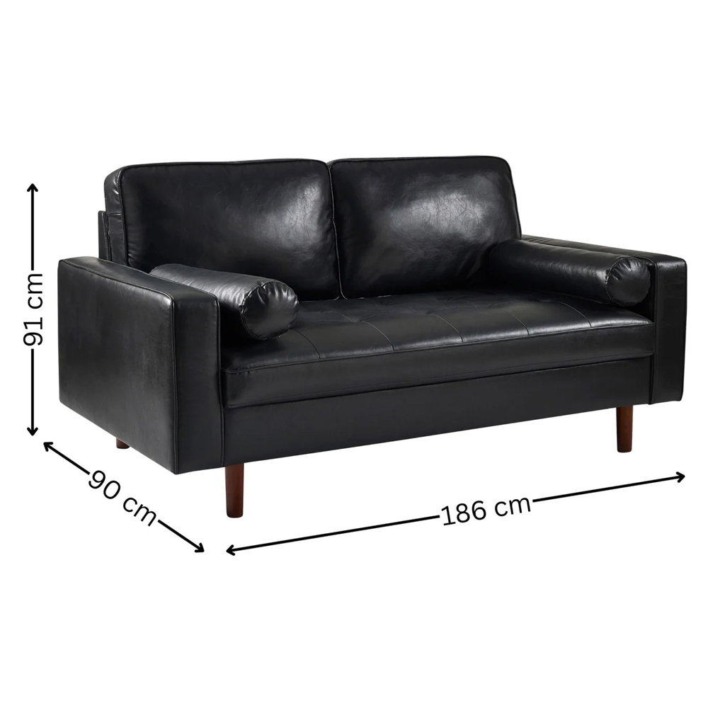 Hobbs Faux Leather 2+3 Seater Sofa With Bolsters - Black