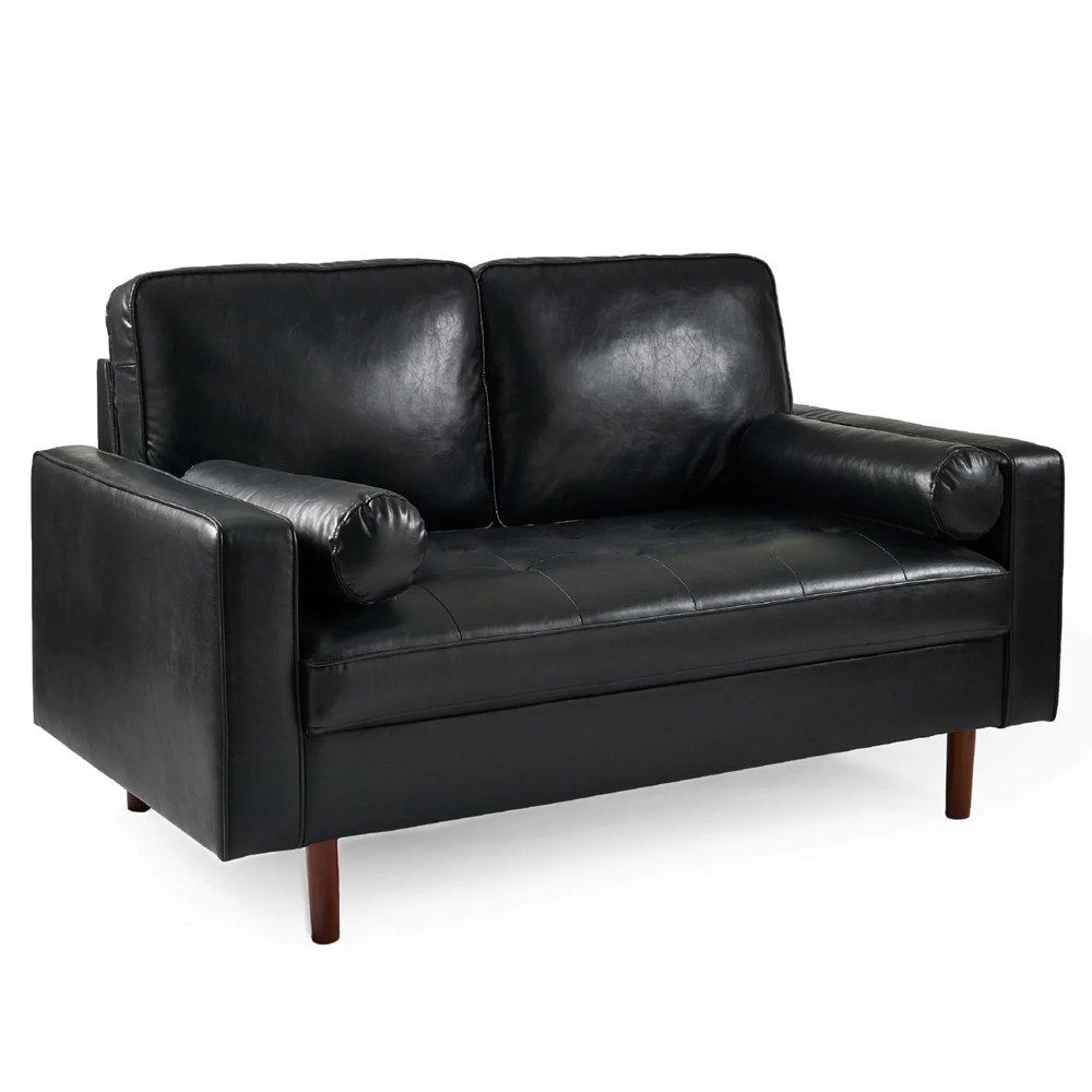 Hobbs Faux Leather 2+3 Seater Sofa With Bolsters - Black