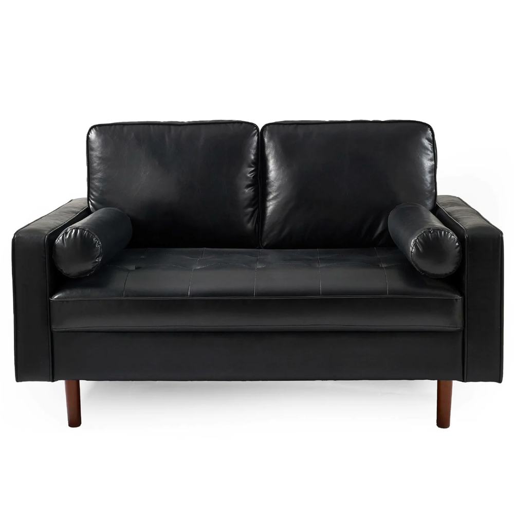 Hobbs Faux Leather 2+3 Seater Sofa With Bolsters - Black