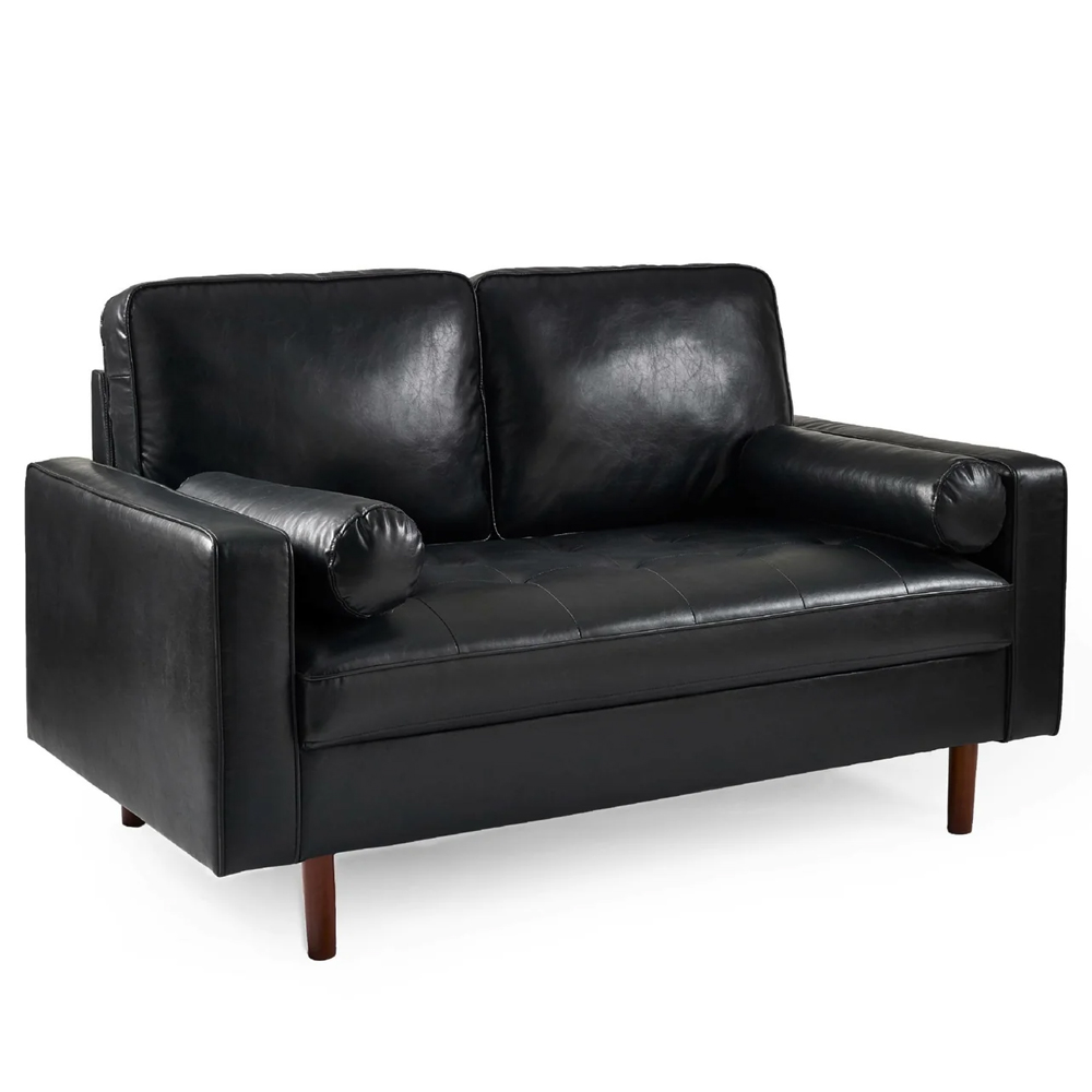 Hobbs Faux Leather 2 Seater Sofa With Bolsters - Black