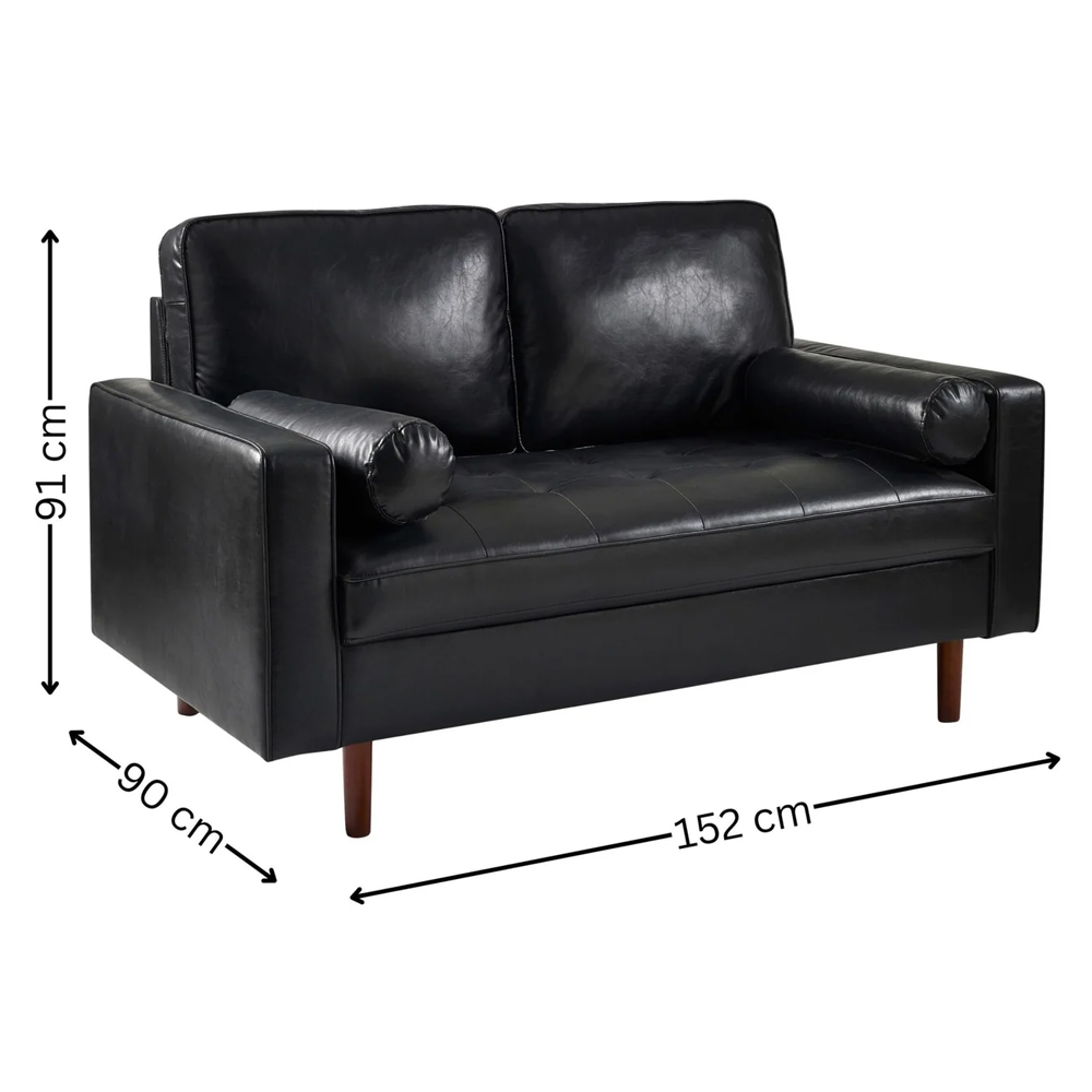 Hobbs Faux Leather 2 Seater Sofa With Bolsters - Black