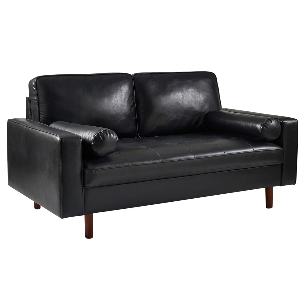 Hobbs Faux Leather 3 Seater Sofa With Bolsters - Black
