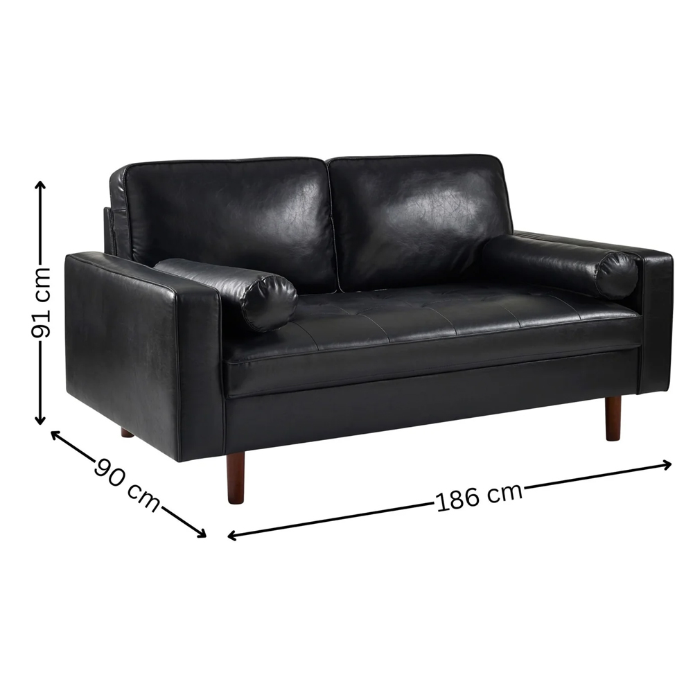 Hobbs Faux Leather 3 Seater Sofa With Bolsters - Black