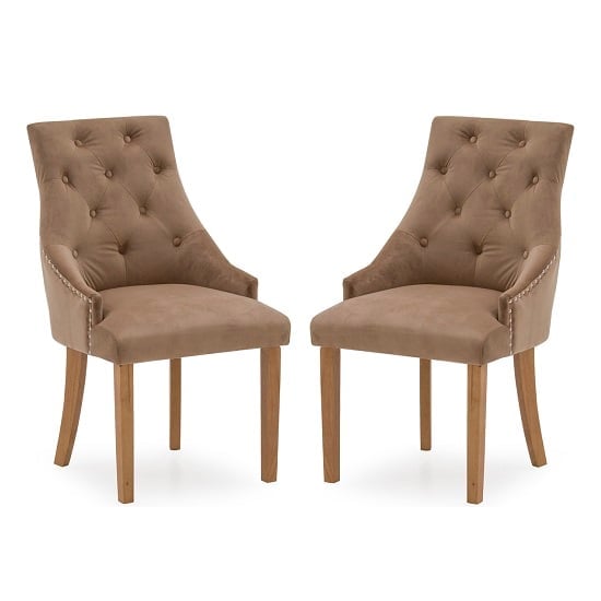 Hobs Cedar Velvet Dining Chairs With Wooden Legs In Pair