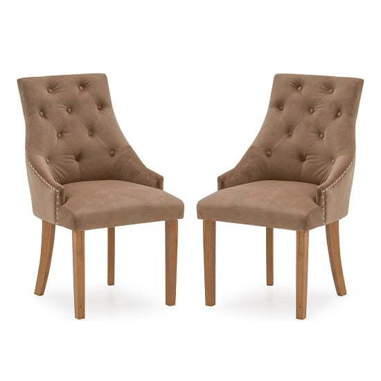 Read more about Hobs cedar velvet dining chairs with wooden legs in pair