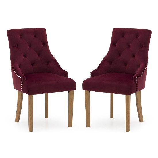 Read more about Hobs crimson velvet dining chairs with wooden legs in pair