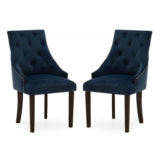 Hobs Midnight Velvet Dining Chairs With Wooden Legs In Pair