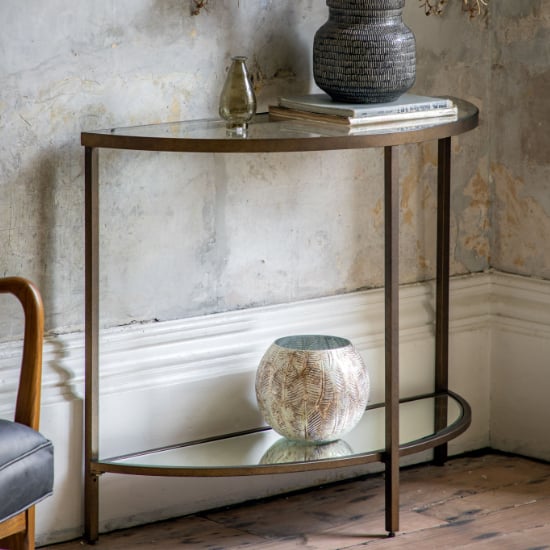 Photo of Hobson clear glass console table with bronze frame