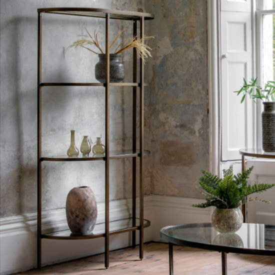 Photo of Hobson clear glass shelving unit with bronze frame