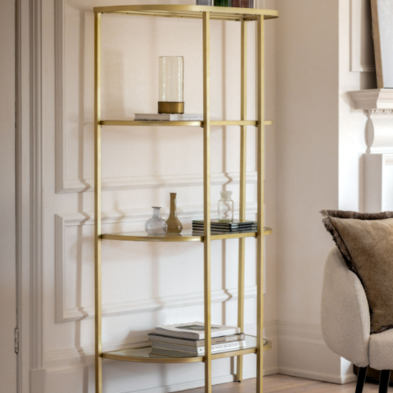 Photo of Hobson clear glass shelving unit with champagne frame