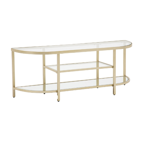 Hobson Clear Glass TV Stand With Champagne Frame Furniture in Fashion