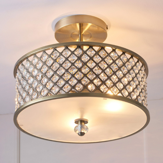 Read more about Hobson crystal glass ceiling light with antique brass frame