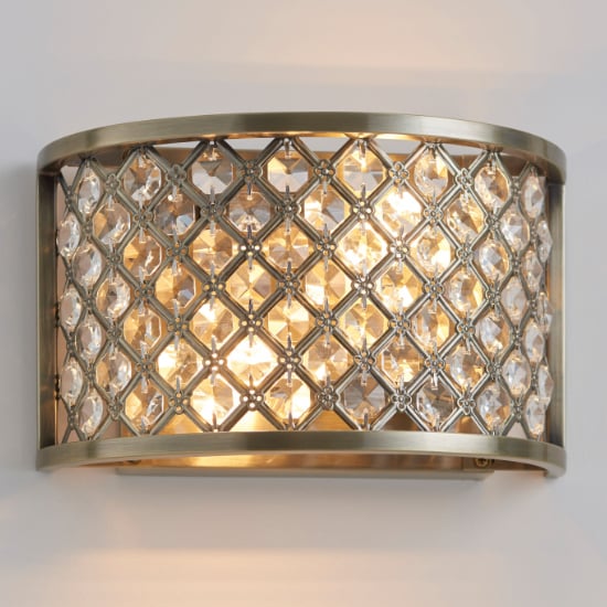 Read more about Hobson crystal glass wall light with antique brass frame