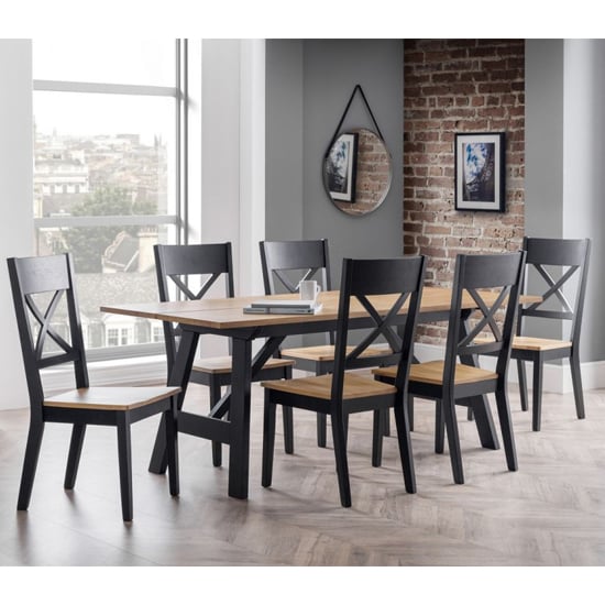 Haile Dining Set In Oak And Black With 6 Chairs_1