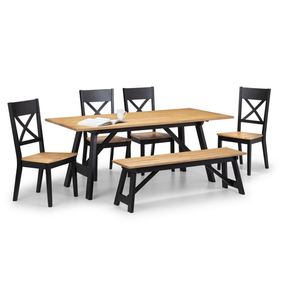 Haile Dining Set In Oak And Black With Bench And 4 Chairs