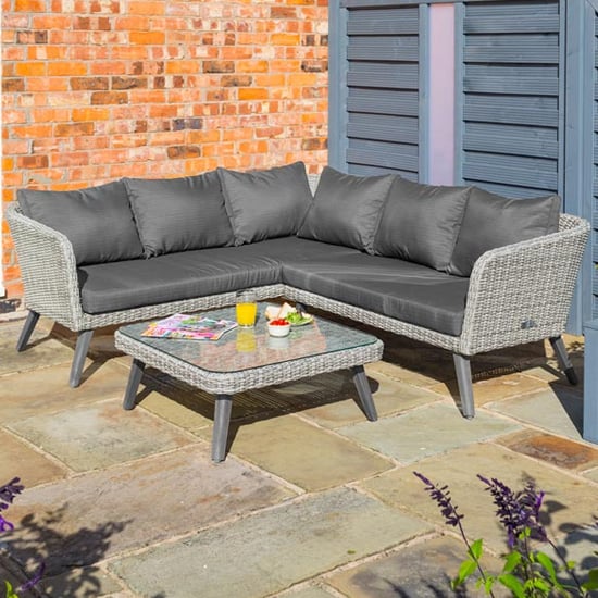 Photo of Holbeton corner sofa set with coffee table in grey weave effect