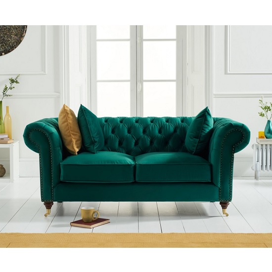 Holbrook Chesterfield Velvet 2 Seater Sofa In Green