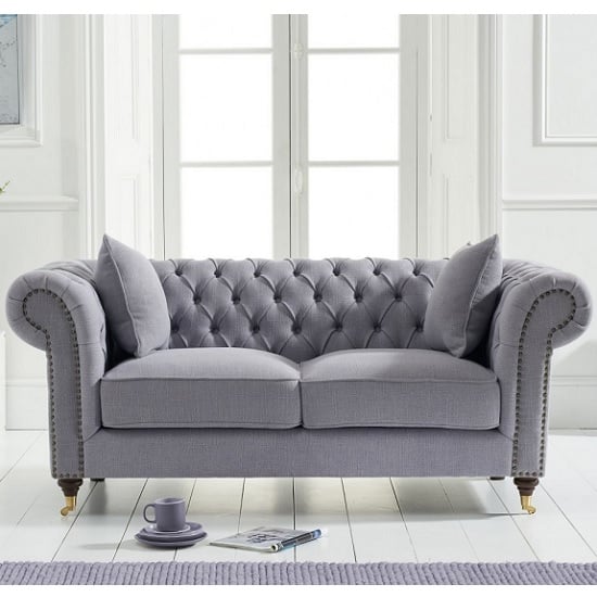 Holbrook Chesterfield 2 Seater Sofa In Grey Linen Furniture in Fashion