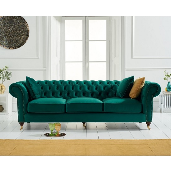 Holbrook Chesterfield Velvet 3 Seater Sofa In Green