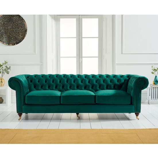 Holbrook Chesterfield Velvet 3 Seater Sofa In Green_2