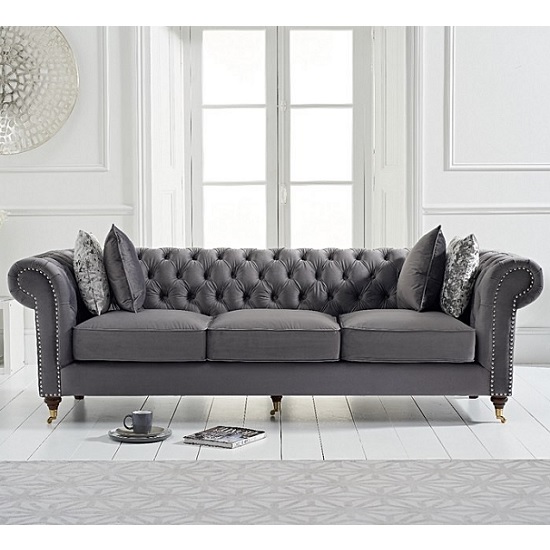Holbrook Chesterfield Velvet 3 Seater Sofa In Grey_Discontinued