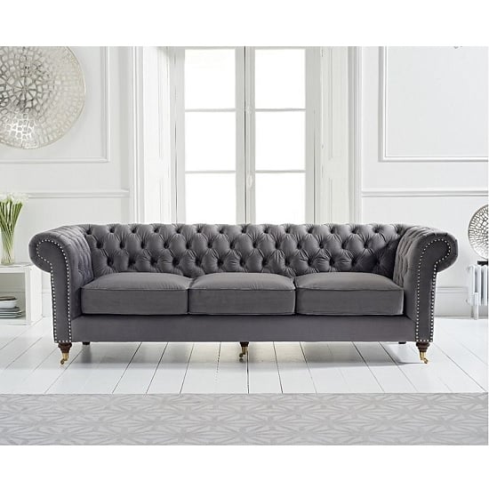 Holbrook Chesterfield 3 Seater Sofa In Grey Velvet Furniture in Fashion