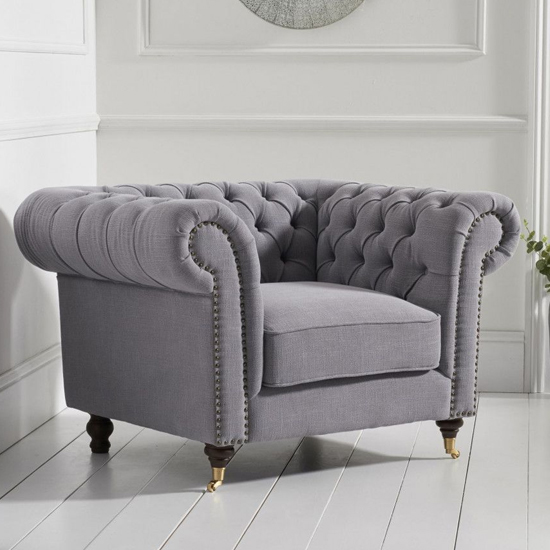 Holbrook Chesterfield Fabric Armchair In Grey_2