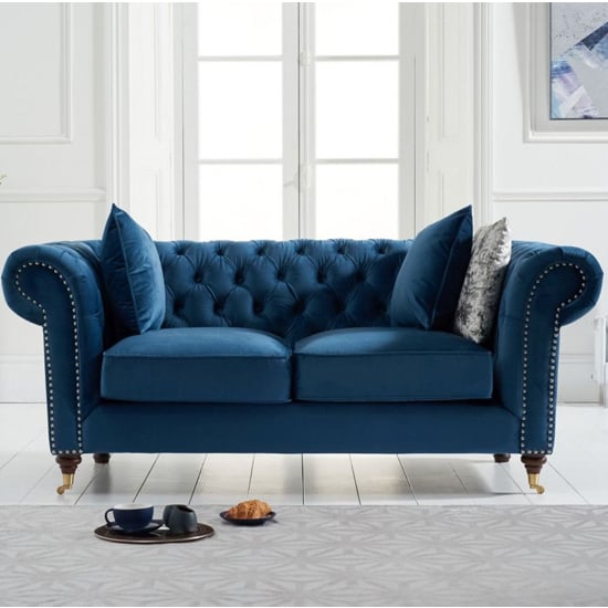 Holbrook Chesterfield Velvet 2 Seater Sofa In Blue